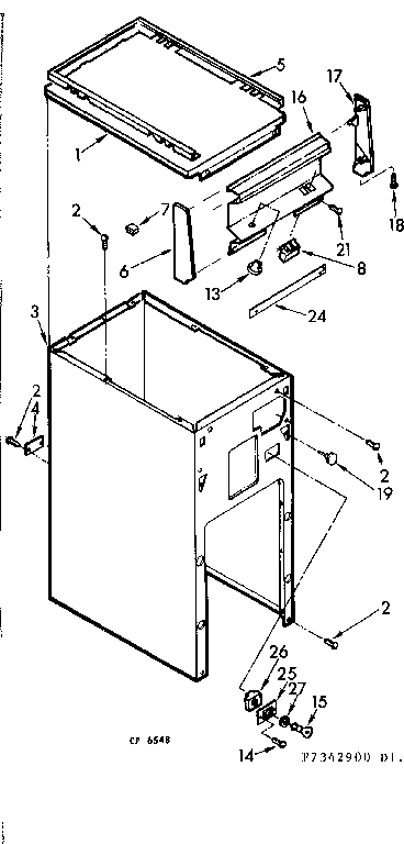 Kenmore 6657342990 cabinet and control assembly diagram