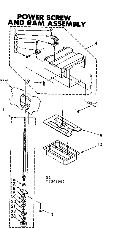 Kenmore 6657342905 power screw and ram assembly diagram