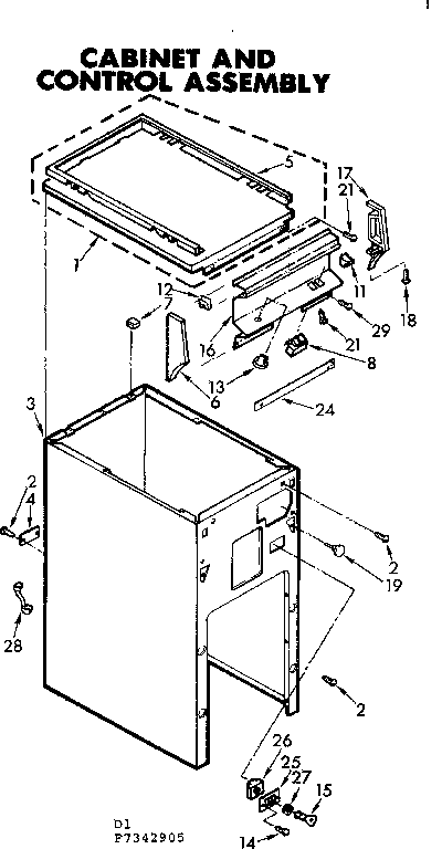 Kenmore 6657342905 cabinet and control assembly diagram