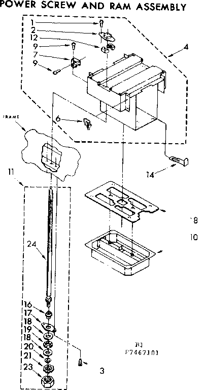 Kenmore 6657467101 power screw and ram assembly diagram