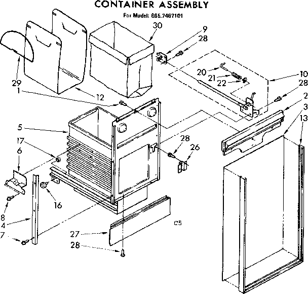 Kenmore 6657467101 container assembly diagram