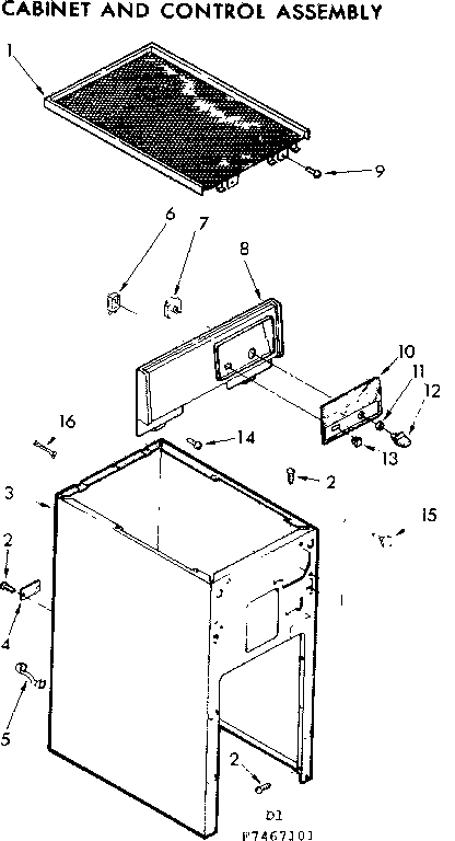 Kenmore 6657467101 cabinet and control assembly diagram