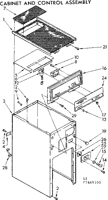 Kenmore 6657469100 cabinet and control assembly diagram