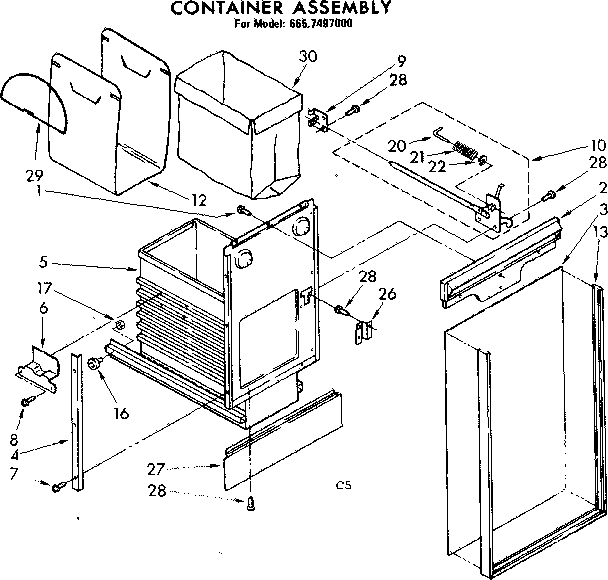 Kenmore 6657497000 container assembly diagram