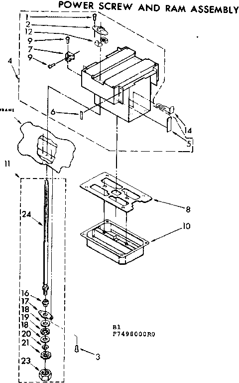 Kenmore 6657498000RO power screw and ram assembly diagram