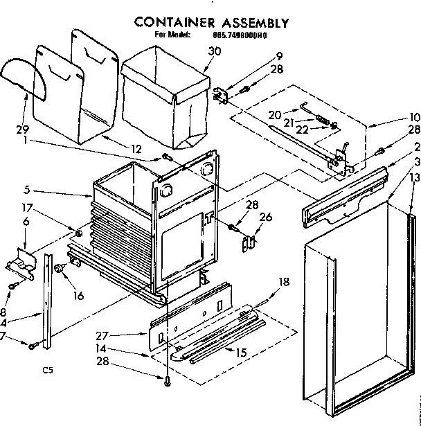 Kenmore 6657498000RO container assembly diagram