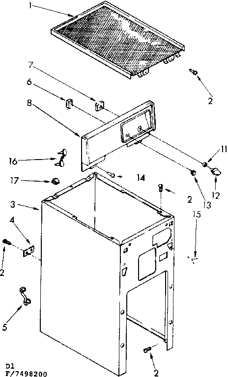 Kenmore 6657498200 cabinet and control assembly diagram