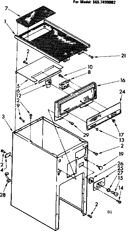 Kenmore 6657499002 cabinet and control parts diagram