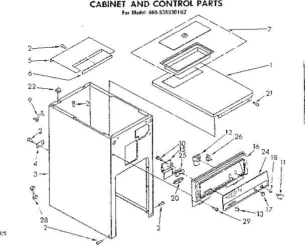 Kenmore 6228369301NZ cabinet and control parts diagram