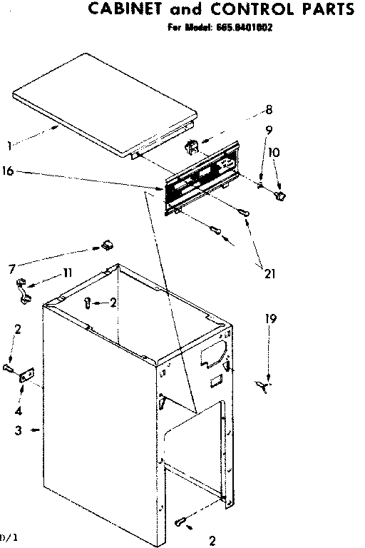 Kenmore 6658401002 cabinet and control parts diagram