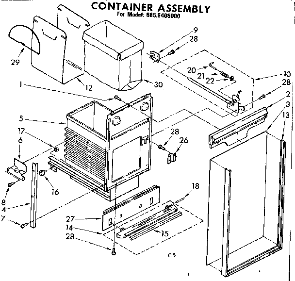 Kenmore 6658406000 container assembly diagram