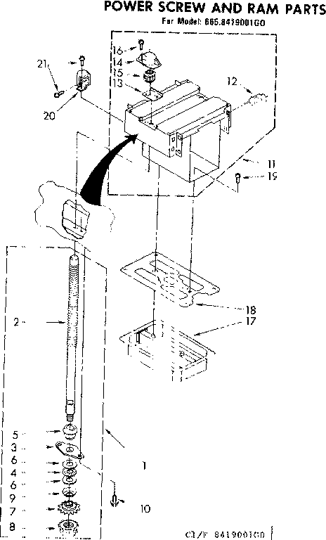 Kenmore 6228419001GO power screw and ram parts diagram