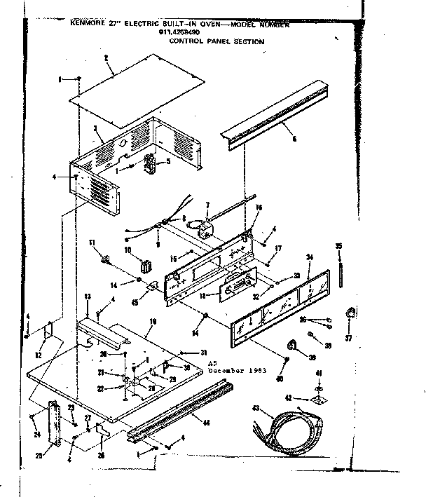 Kenmore 9114258490 control panel section diagram