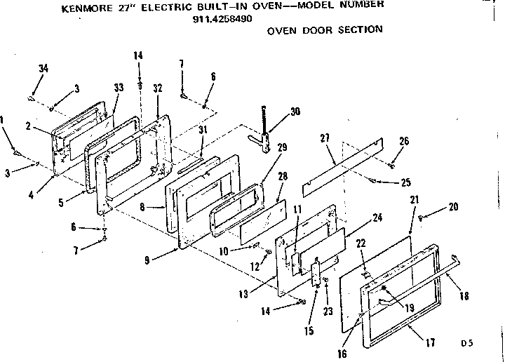 Kenmore 9114258490 oven door section diagram