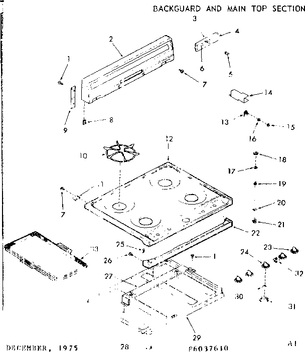 Kenmore 9116037610 backguard & main top section diagram