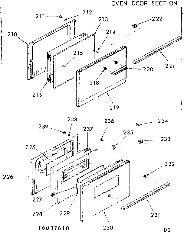 Kenmore 9116037610 oven door section diagram