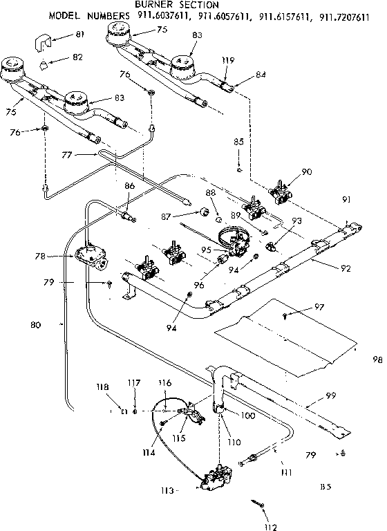 Kenmore 9116057611 burner section diagram