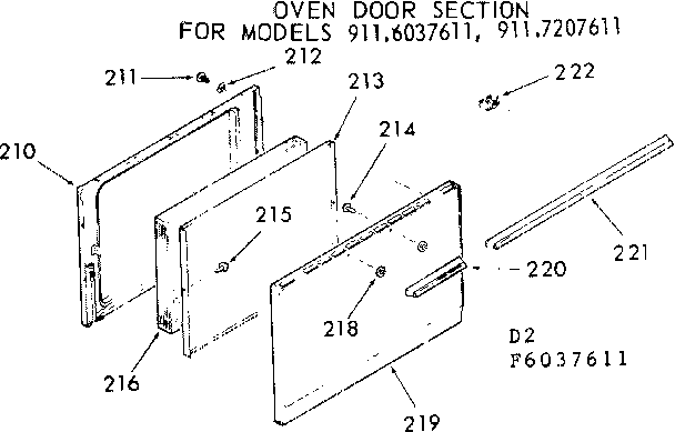 Kenmore 9116057611 oven door section diagram