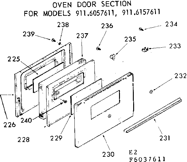 Kenmore 9116057611 oven door section diagram