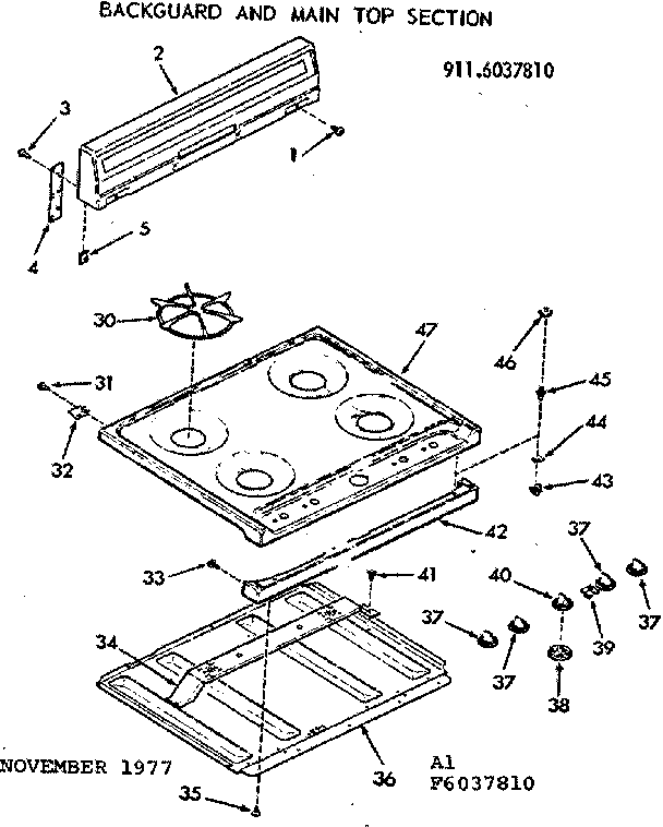 Kenmore 9116037810 backguard and main top section diagram