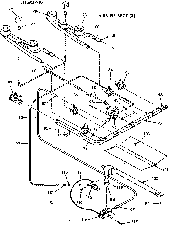 Kenmore 9116037810 burner section diagram