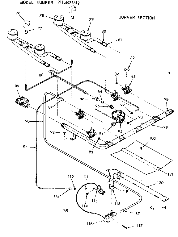 Kenmore 9116037812 burner section diagram