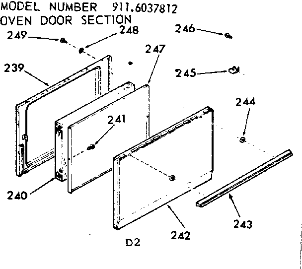 Kenmore 9116037812 oven door section diagram