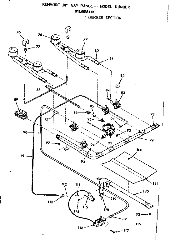 Kenmore 9116038110 burner section diagram