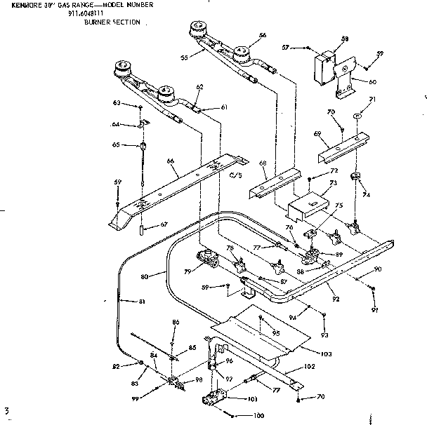 Kenmore 9116048111 burner section diagram