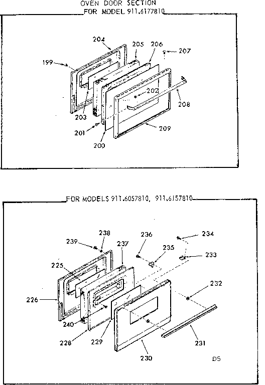 Kenmore 9116157810 oven door section diagram