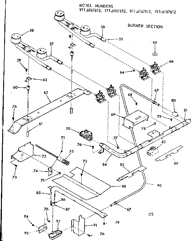 Kenmore 9116187812 burner section diagram