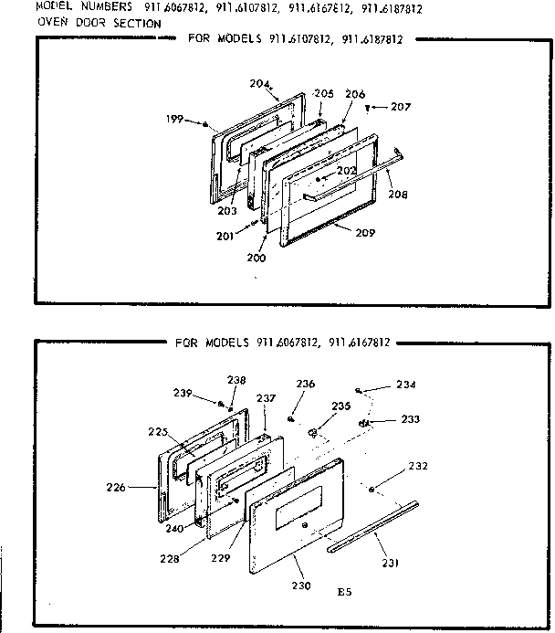 Kenmore 9116187812 oven door section diagram