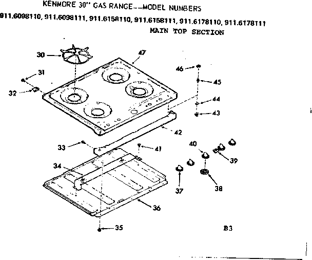 Kenmore 9116178111 main top section diagram