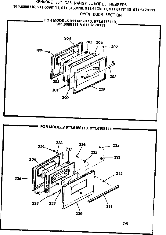 Kenmore 9116178111 oven door section diagram