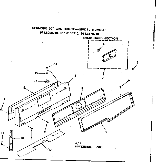Kenmore 9116098210 backguard section diagram