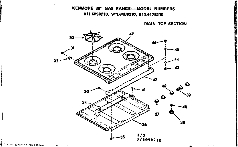 Kenmore 9116098210 main top section diagram
