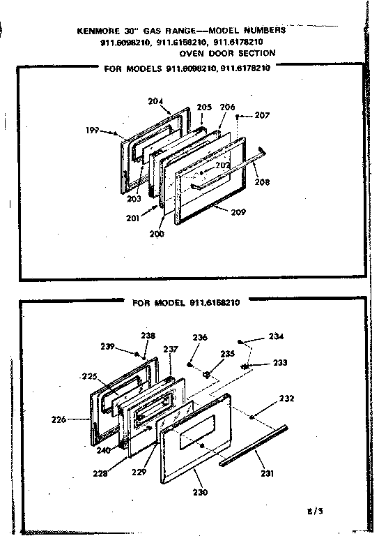 Kenmore 9116098210 oven door section diagram