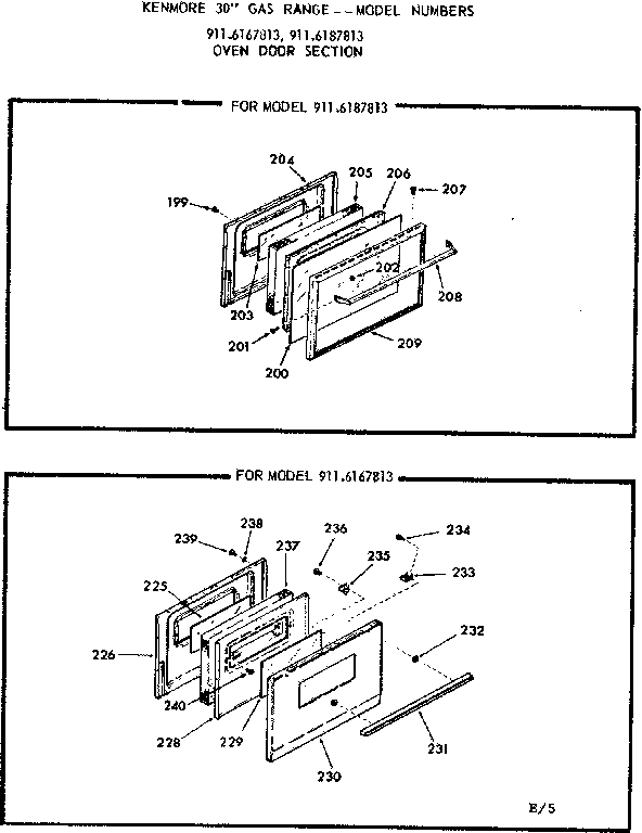 Kenmore 9116187813 oven door section diagram