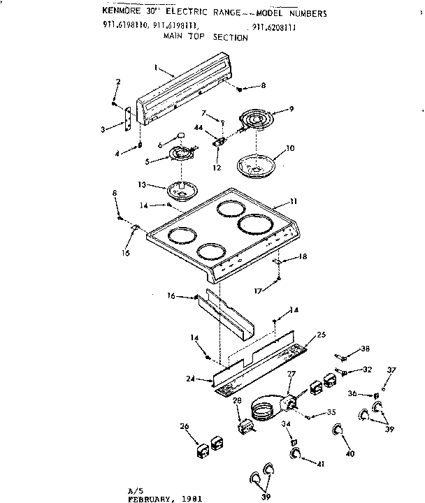 Kenmore 9116208111 main top section diagram