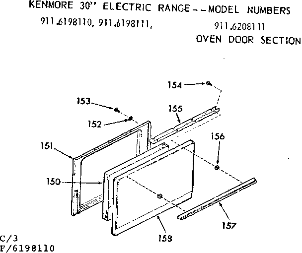 Kenmore 9116208111 oven door section diagram