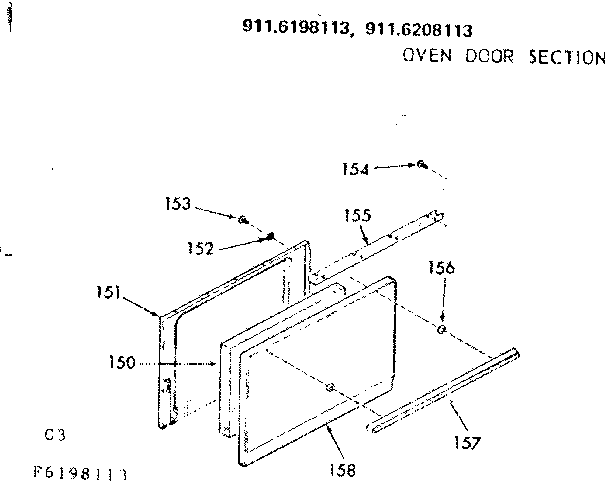 Kenmore 9116198113 oven door section diagram