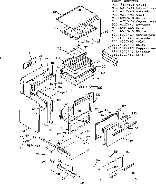 Kenmore 9116327413 body section diagram