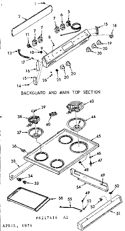 Kenmore 9116327424 backguard & main top section diagram