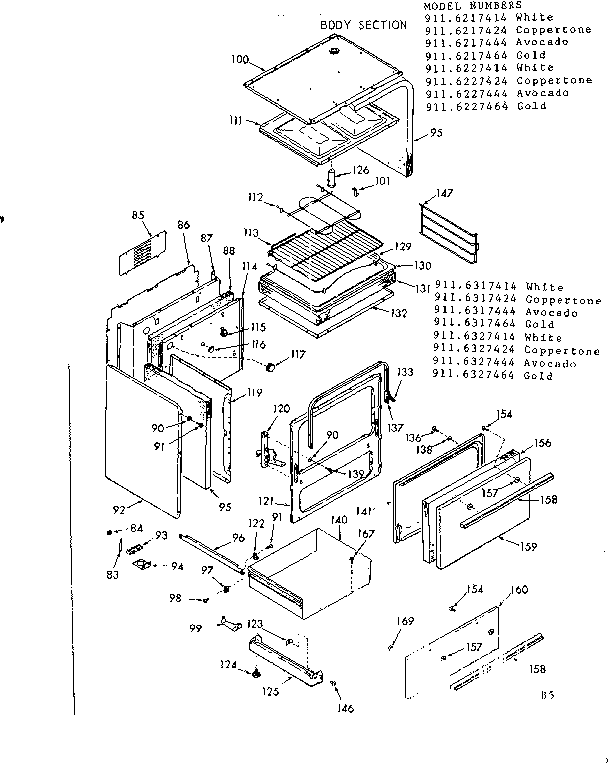 Kenmore 9116327424 body section diagram