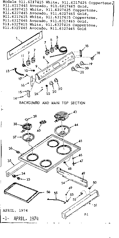 Kenmore 9116217425 backguard & main top section diagram