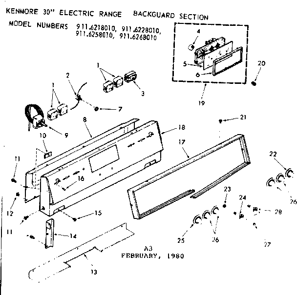 Kenmore 9116218010 backguard section diagram