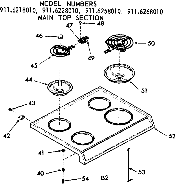 Kenmore 9116218010 main top section diagram
