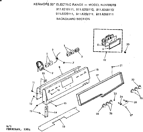 Kenmore 9116228111 backguard section diagram