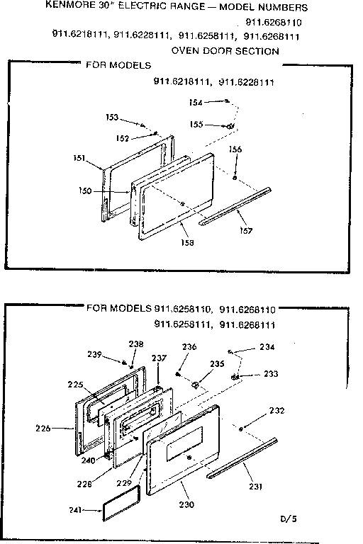 Kenmore 9116228111 oven door section diagram