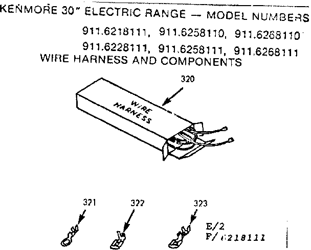 Kenmore 9116228111 wire harness and components diagram